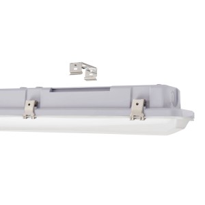 Weiße Eglo LED-Feuchtraumleuchte Ammoniak, 149 cm, mit Montageclips.