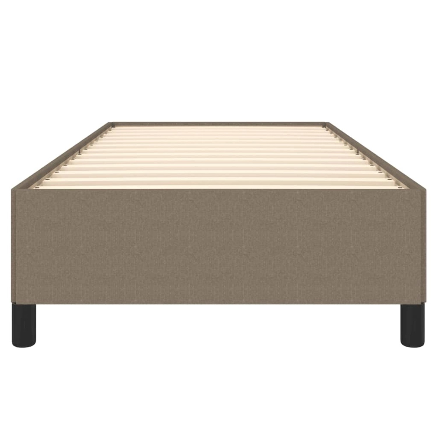 vidaXL Bettgestell, taupefarben, 90x190 cm, Stoffbezug. Bett mit Lattenrost und Füßen.