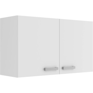 OPTIFIT Oslo214 Küchen-Hängeschrank, 100 cm, Feinstruktur Weiß, mit zwei Türen und silberfarbenen Griffen.