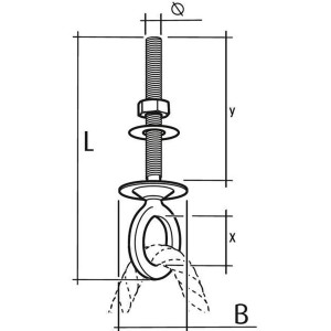 Technische Zeichnung: Conacord Augbolzen, V4A-Stahl, rostfrei, Ø 10 mm x 140 mm, Edelstahl-Beschläge.