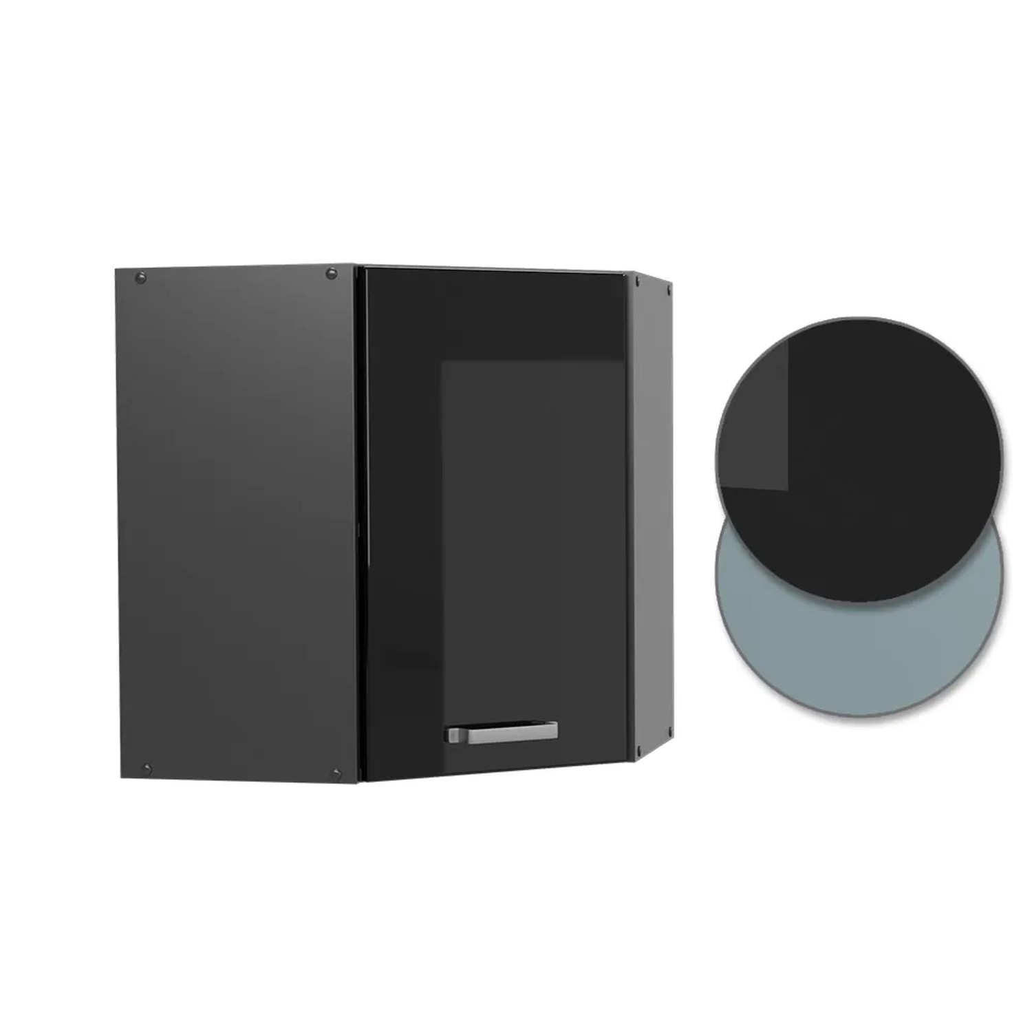 Vicco Eckhängeschrank R-Line, Küchen-Eckschrank in Schwarz Hochglanz/Anthrazit, 57 cm.