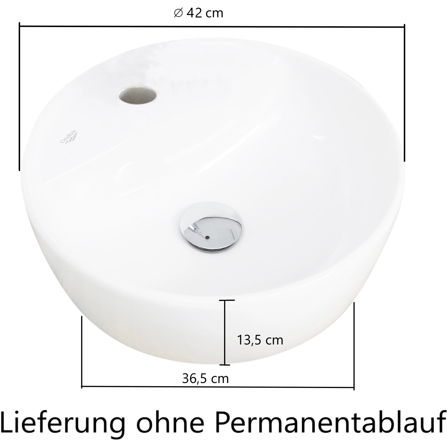Keramik-Aufsatzbecken (rund) als Teil des Held Möbel Doppel-Waschtisch-Sets Trient, Detailaufnahme.