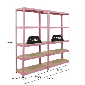 BERLINLODGE Mega Deal: 2x pinkes Wohnregal (180x90x40cm) mit 5 Ebenen, je 175kg belastbar.