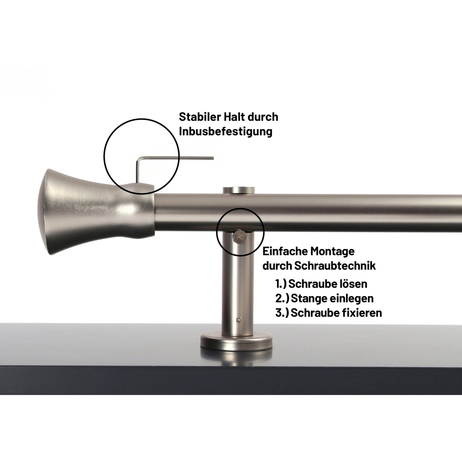 Deco-Raum Gardinenstange nach Maß 1-Lauf Kegel Ø 25mm Edelstahl-optik 130cm_3