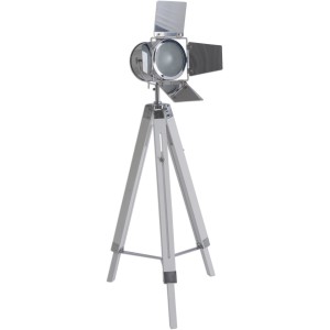 Weiße Näve Stehleuchte Holly im Dreibein-Design mit silbernem Lampenschirm.