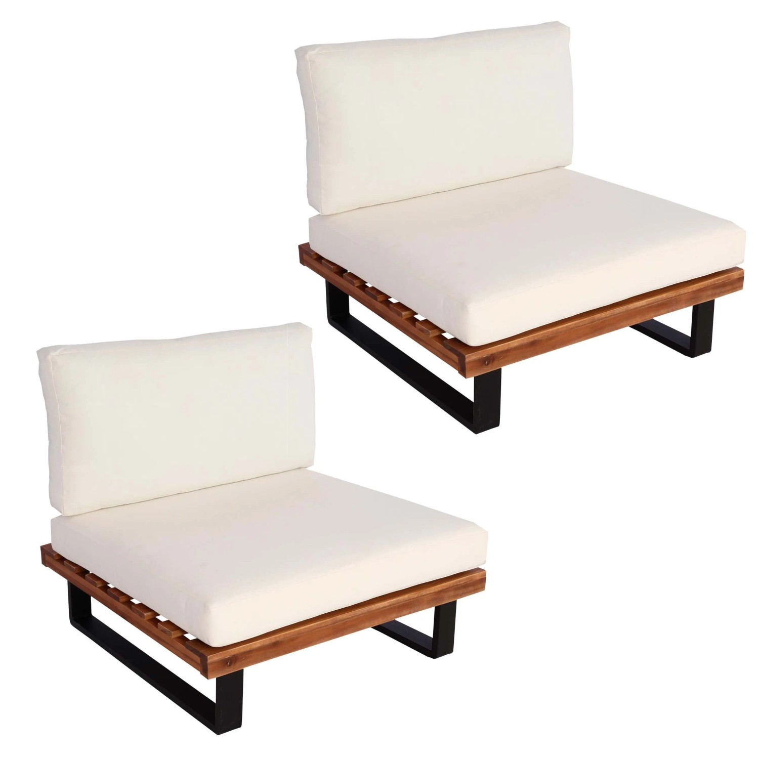 MCW Lounge-Sessel H54 2er-Set Braun Polster Cremeweiß günstig online kaufen