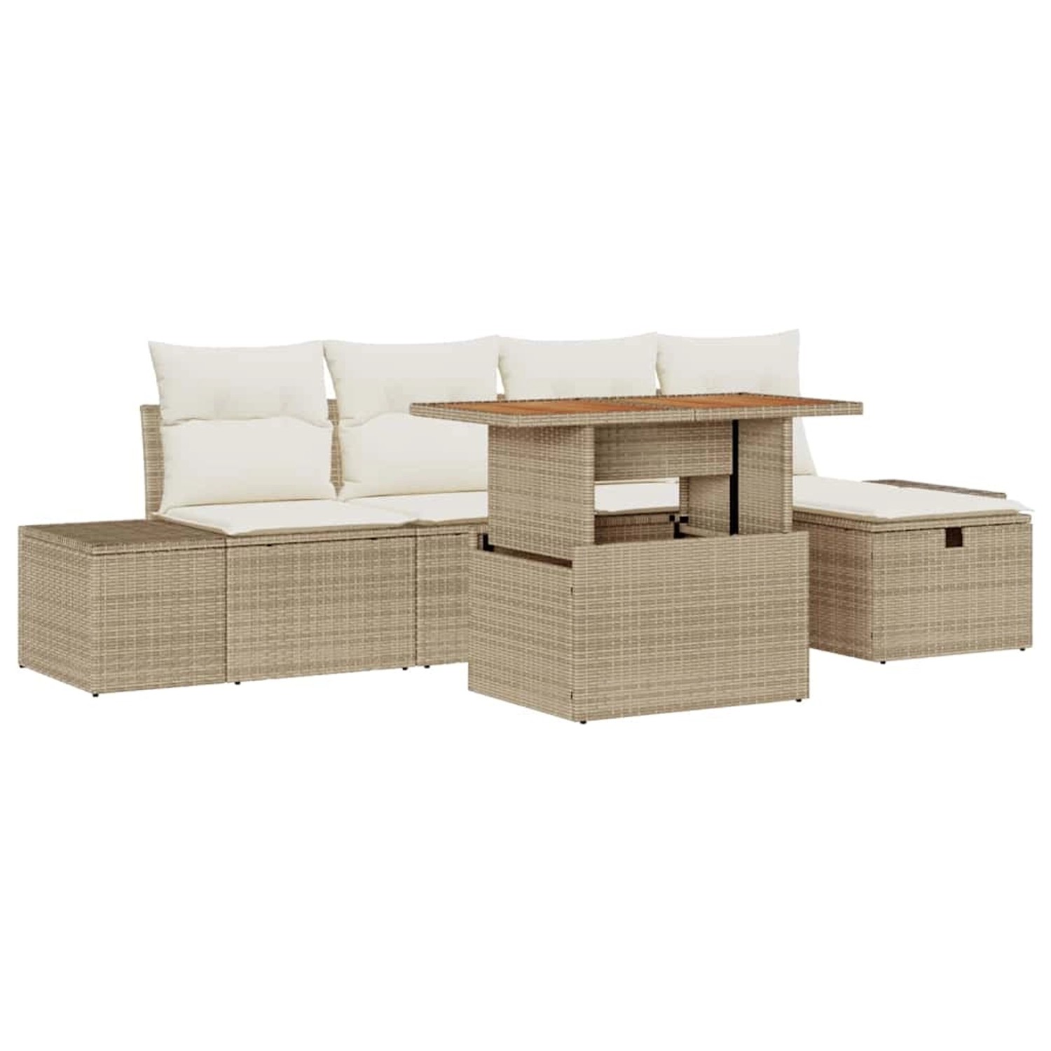 vidaXL Garten-Sofa-Set mit Kissen mit Speicher 6-Tlg Beige Poly Rattan 3360 günstig online kaufen