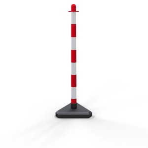 Schake Kettenständer, Kunststoffrohr, dreieckiger Fuß, weiß-rot, zur Absperrung.
