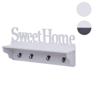 Weiße Wandgarderobe 'Sweet Home' mit 4 Haken und Ablagefläche.