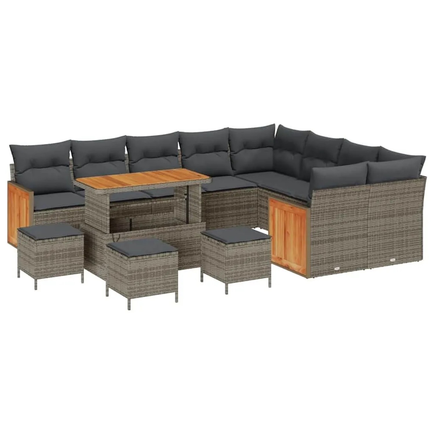 vidaXL Gartensofa-Set mit Kissen 14 Stk Grau Poly-Rattan 3365303 günstig online kaufen