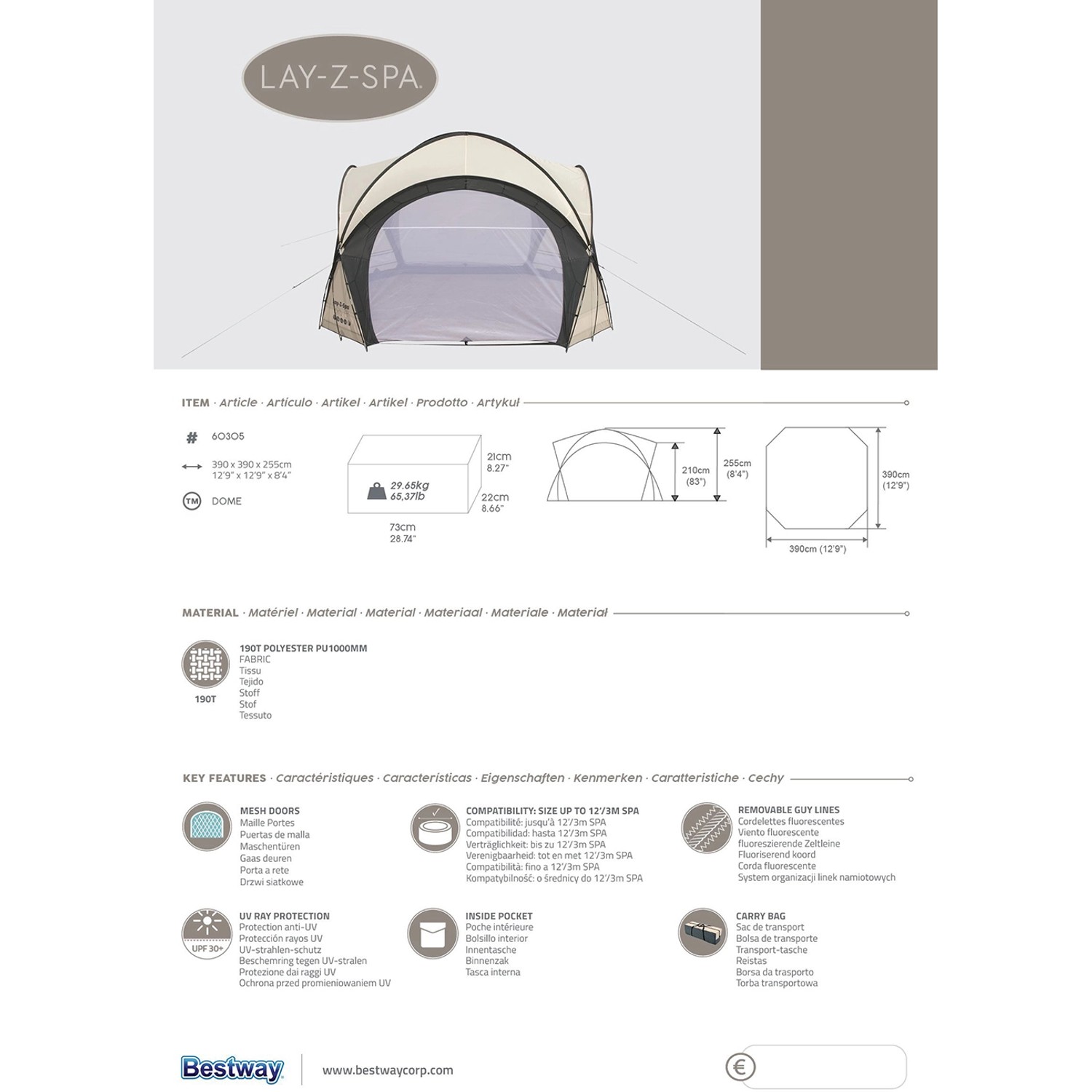 Bestway Lay-Z-Spa Pavillon 390x390x255cm: Whirlpool-Zelt für Schutz & Privatsphäre im Garten.