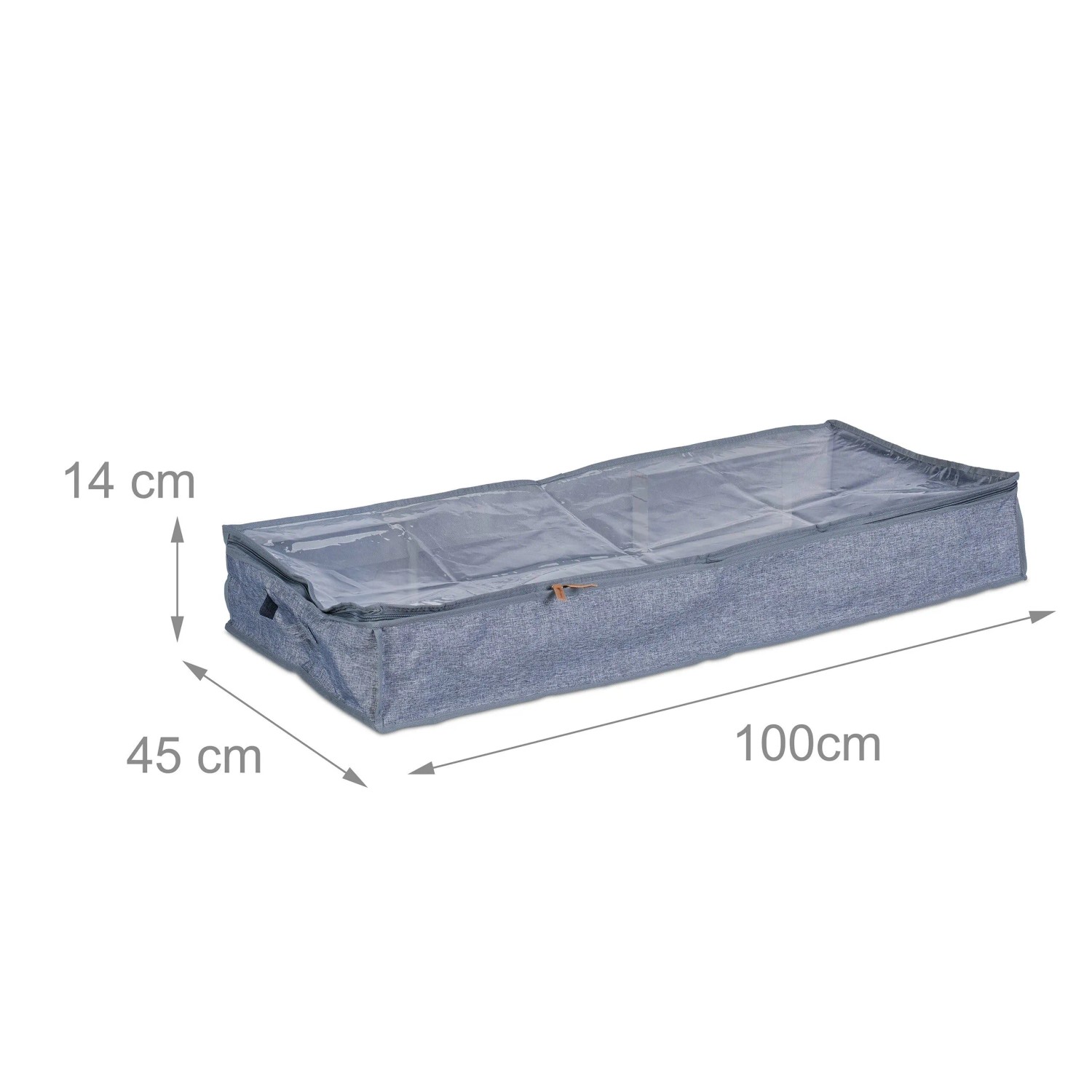 Relaxdays Unterbettkommode 3er Set Polyester Grau Sichtfenster 14 cm x 100 cm x 45 cm_4