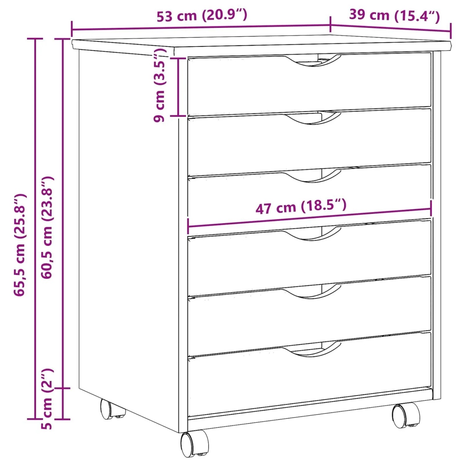 vidaXL Rollcontainer mit Schubladen MOSS Klarlack 53 x 39 x 65,5 cm 42032401_10