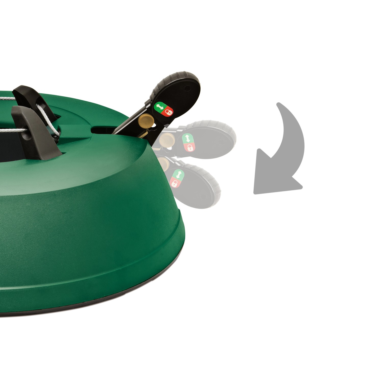 Grüner OBI Basic 250 Christbaumständer mit Fußhebel und Spanntechnik im Detail.