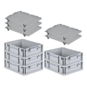 PROREGAL SparSet: 5 graue Euroboxen NextGen Grip mit Deckel, 11 Liter, 30x40 cm.