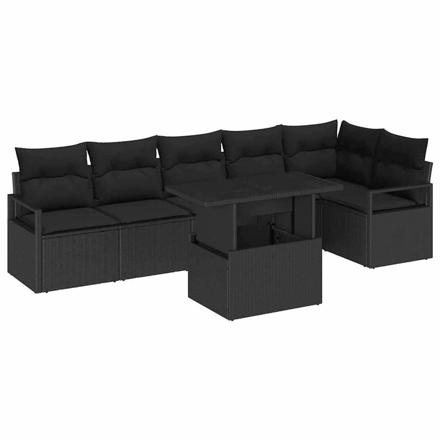 vidaXL Garten-Sofa-Set mit Kissen 7-Tlg Schwarz Poly Rattan 3348839 günstig online kaufen