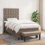 Taupes Boxspringbett 100x200 cm mit Matratze und Bank. Stoffbezug, gestepptes Kopfteil. Komfortables Bett.