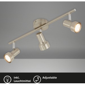 Briloner LED-Spot mit 3 Leuchten, Nickel matt, schwenkbar für Wohn- und Schlafräume.