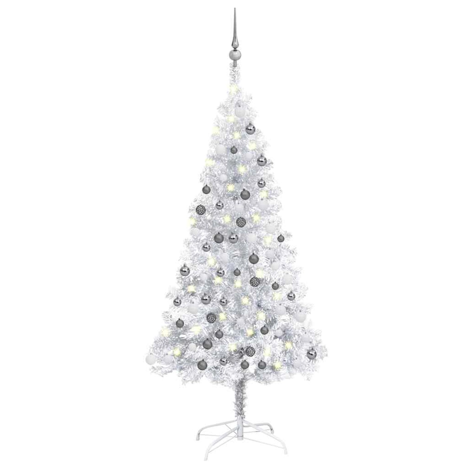 vidaXL Künstlicher Weihnachtsbaum Beleuchtung & Kugeln Silber 150 cm 3077695
