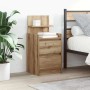 Nachttisch Artisan-Eiche mit 2 Schubladen und Ablage, Holzoptik, neben Bett.