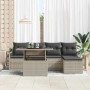 Hellgraues 6-tlg. vidaXL Garten-Sofa-Set aus Polyrattan mit Tisch und Auflagen.
