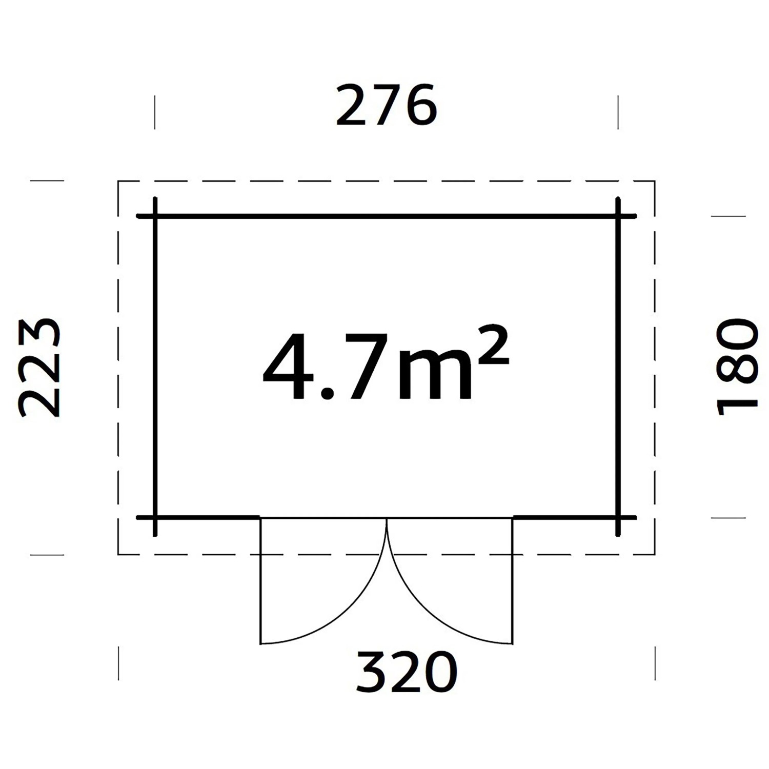 Grundriss Palmako Gartenhaus Alice, braun, 276x180 cm, mit Maßangaben.