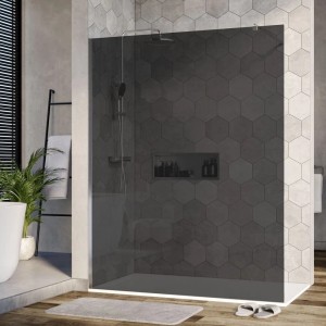 Bernstein Duschabtrennung Walk-In Nano Echtglas EX101 Graues Glas 10mm Wandprofil Chrom 160cm