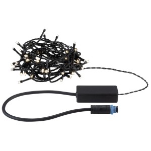 Schwarze Paulmann LED-Lichterkette Yuna Plug & Shine, 5m, warmweiß, mit Netzteil und Stecker für außen.