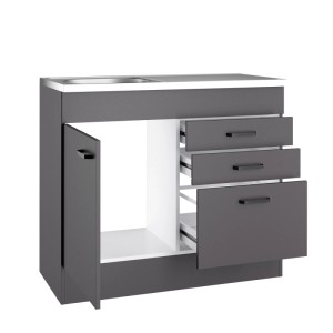 OPTIFIT Spülenunterschrank Kiel420, 100 cm, Anthrazit, mit Schubkästen und Spüle.