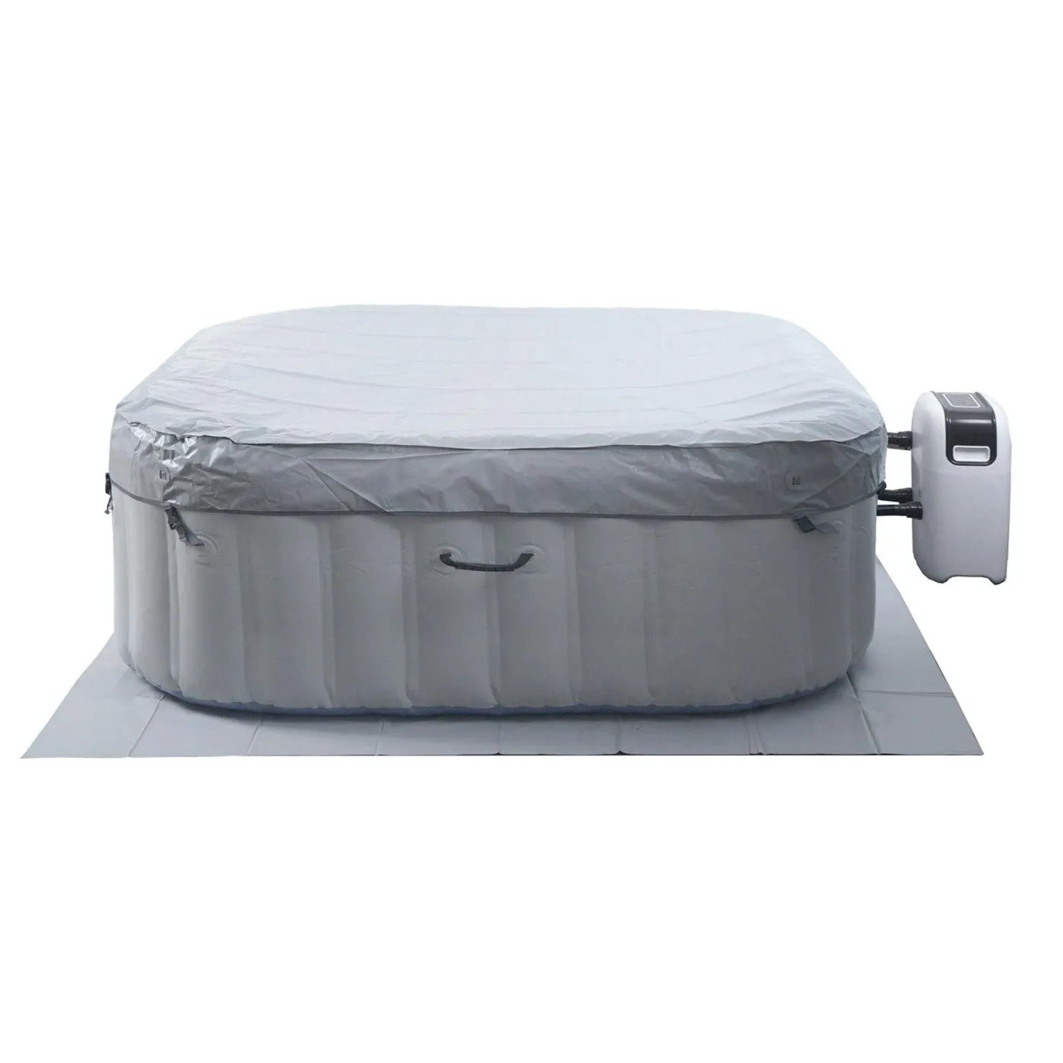 Aufblasbarer, eckiger Whirlpool MCW N97 für 6 Personen, grau-blau, mit Abdeckung und Heizung.