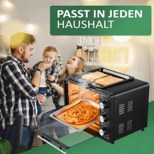 Steinborg Minibackofen mit Pizza und Toast, 20 Liter, 1300 Watt, schwarz. Ideal für kleine Haushalte.