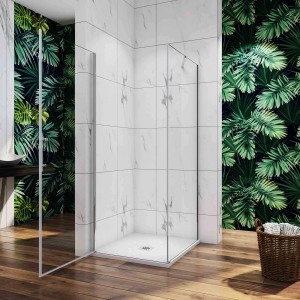 Duschkabine 90x90cm mit Schwintür und Seitenwand aus Klarglas (Easyclean ESG).