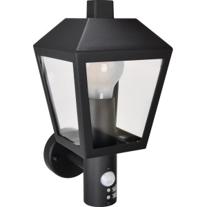 Schwarze Außenwandleuchte Vigevano mit Sensor aus Aluminium-Druckguss.