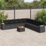 Schwarze 10-tlg. vidaXL Garten-Sofagarnitur aus Poly Rattan mit Kissen und Tisch.