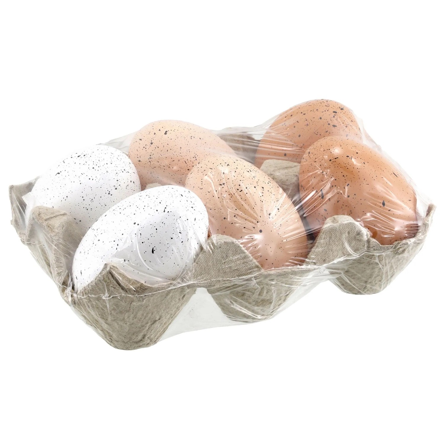 Osterdeko Eierbox mit 6 Eiern aus Kunststoff 6 cm Apricot Weiß