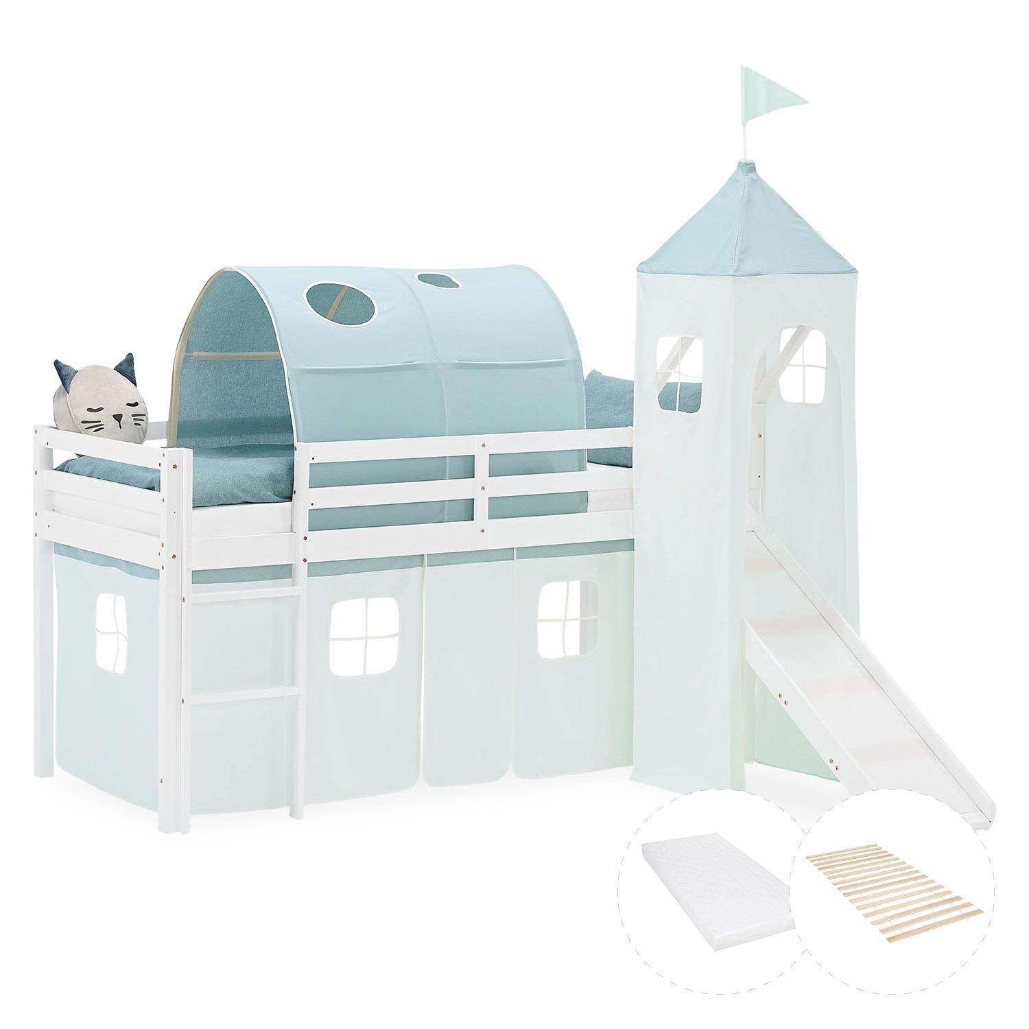 Homestyle4u Kinder Hochbett 90x200 Rutsche Matratze Grün 2947