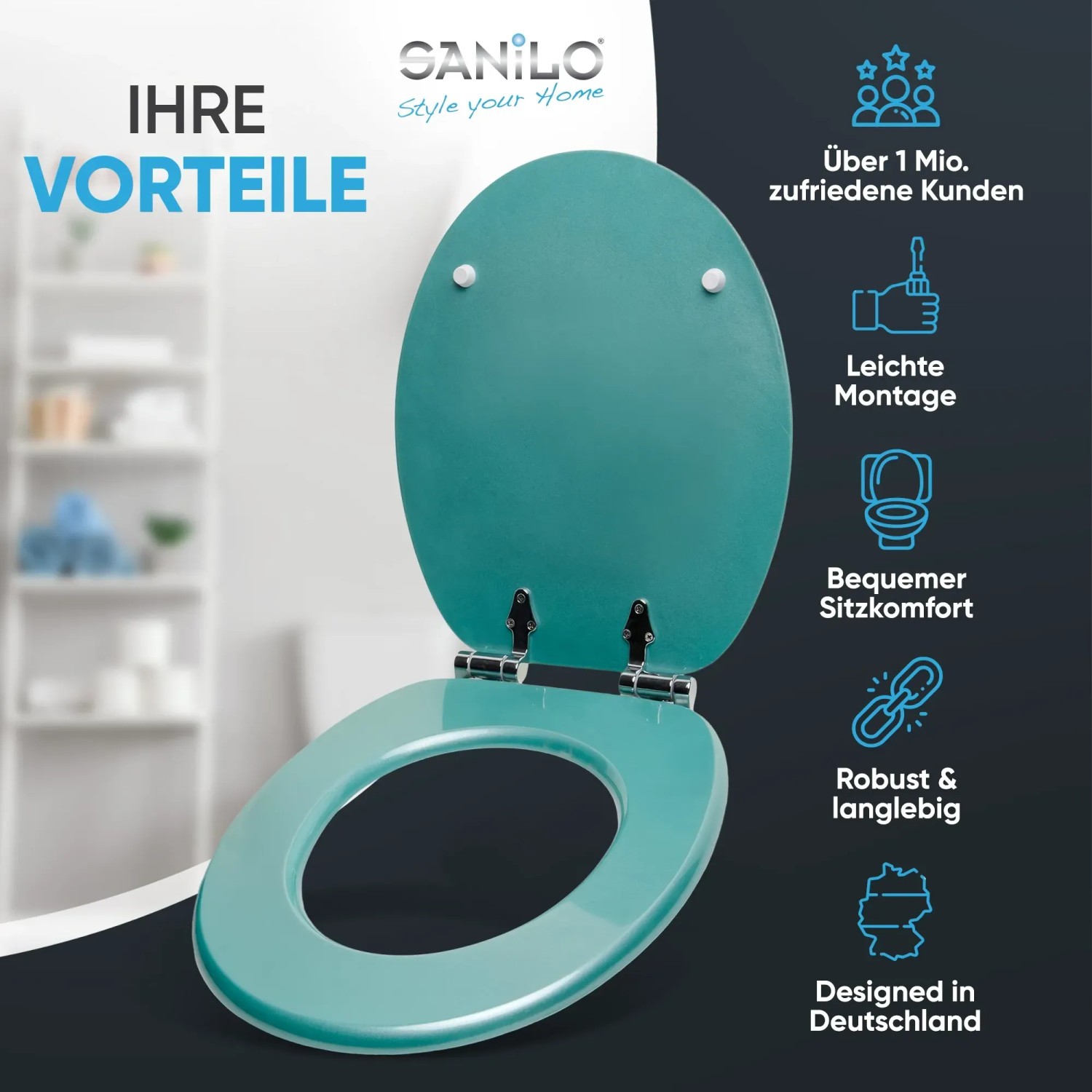 Sanilo WC Sitz mit Absenkautomatik Glitzer Türkis, Hochwertiger und ...