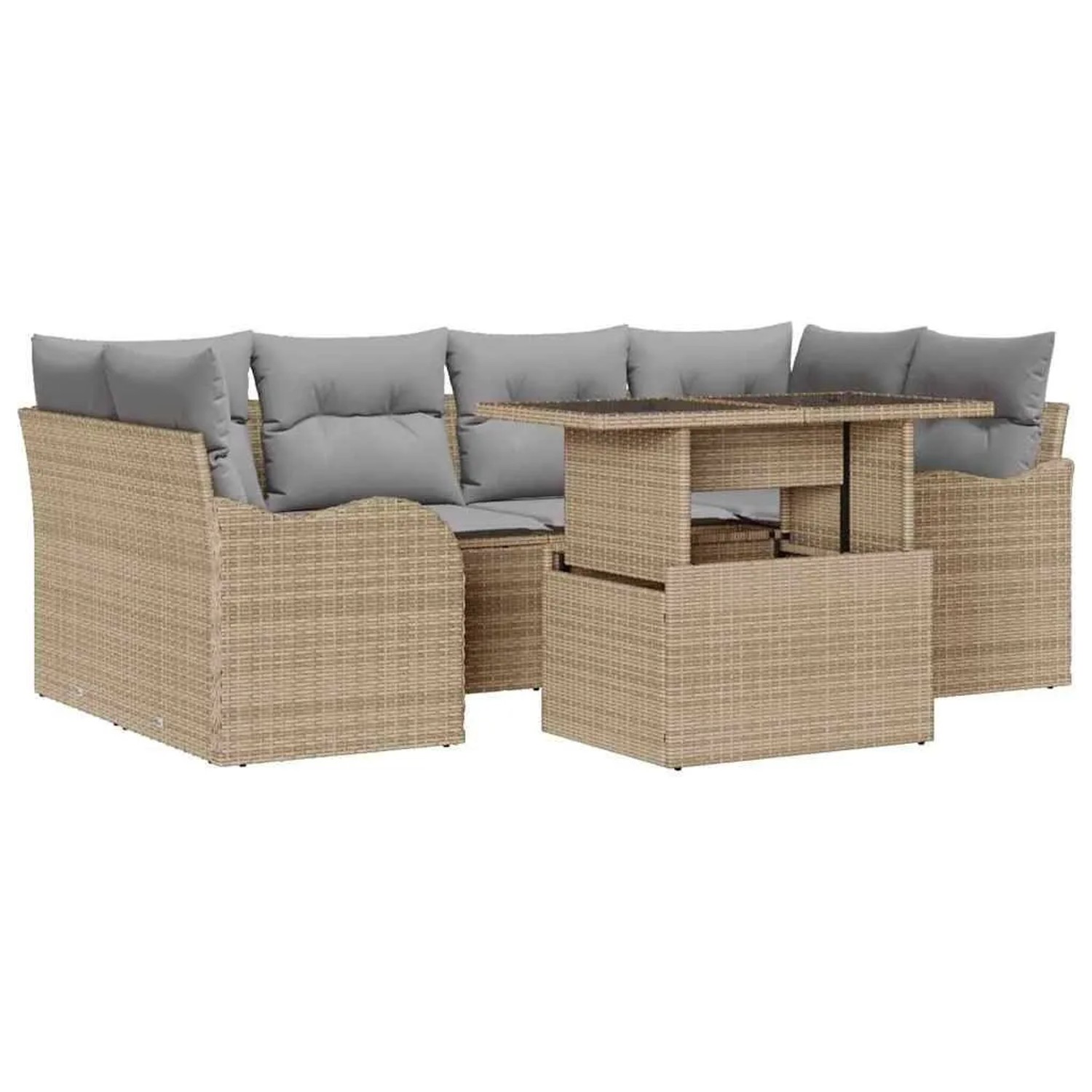 vidaXL Gartensofa-set mit Kissen mit Speicher 7-Tlg Beige Poly-Rattan 33571 günstig online kaufen
