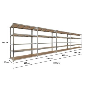 PROREGAL Mega Deal: 4 verzinkte Schwerlastregale TAURUS 180x150x60cm mit MDF-Böden. Ideal für Keller, Garage, Lager.