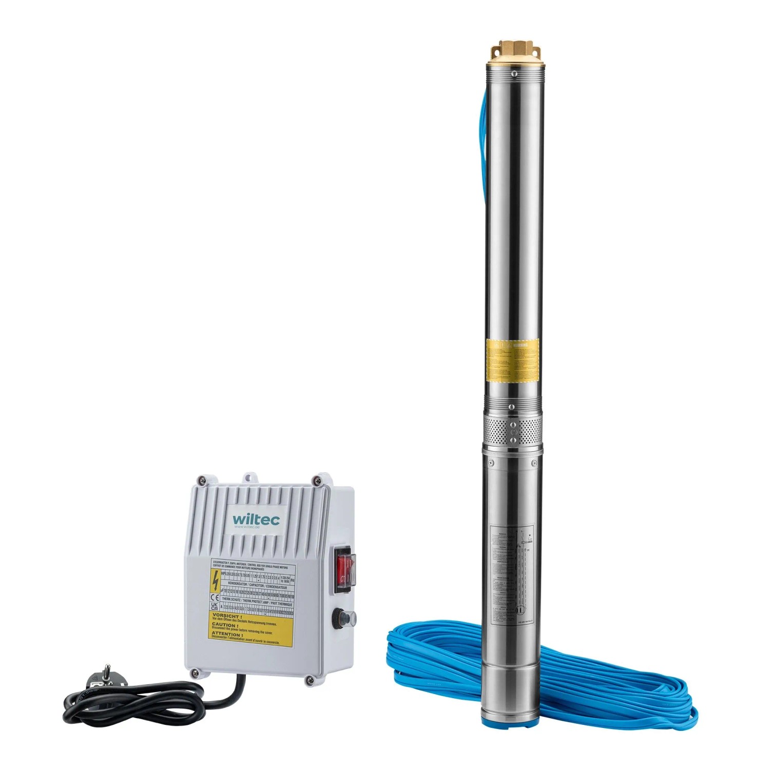 Wiltec 4 Zoll Tiefbrunnenpumpe 1100W Wasserpumpe 6000L/H Tauchpumpe Brunnenpumpe