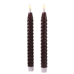 Marelida LED Stabkerzen Twist Tafelkerzen Gedreht Echtwachs Flackernd 25cm Timer Rot 2St