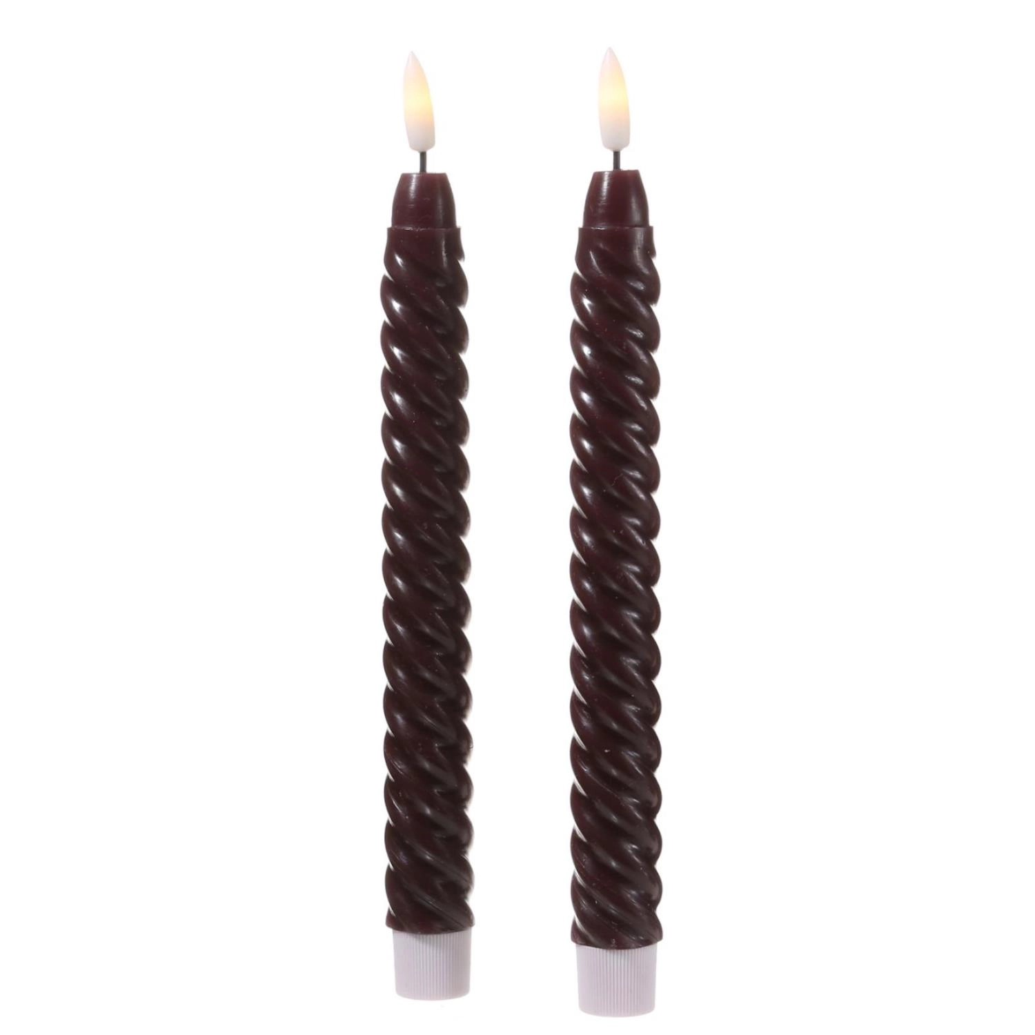 Marelida LED Stabkerzen Twist Tafelkerzen Gedreht Echtwachs Flackernd 25cm Timer Rot 2St