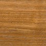 Nahaufnahme: Teakfarbenes, seidenmattes Holz, behandelt mit Osmo Holzöl Spezial.