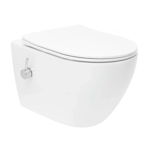 Swiss Aqua Technologies Wand-WC mit Bidet und Wirbelspülung WC-Sitz mit Absenkautomatik mit Montageset Weiß