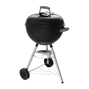 Schwarzer Weber Holzkohlegrill Bar-B Kettle 47 cm mit Deckelthermometer und Ascheauffangschale.
