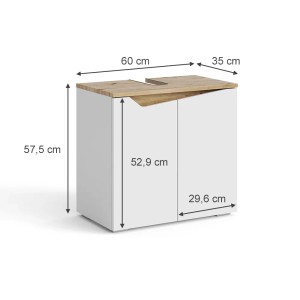 Vicco Waschbeckenunterschrank Marelle, weiß/Eiche, 60 cm breit, mit zwei Türen.