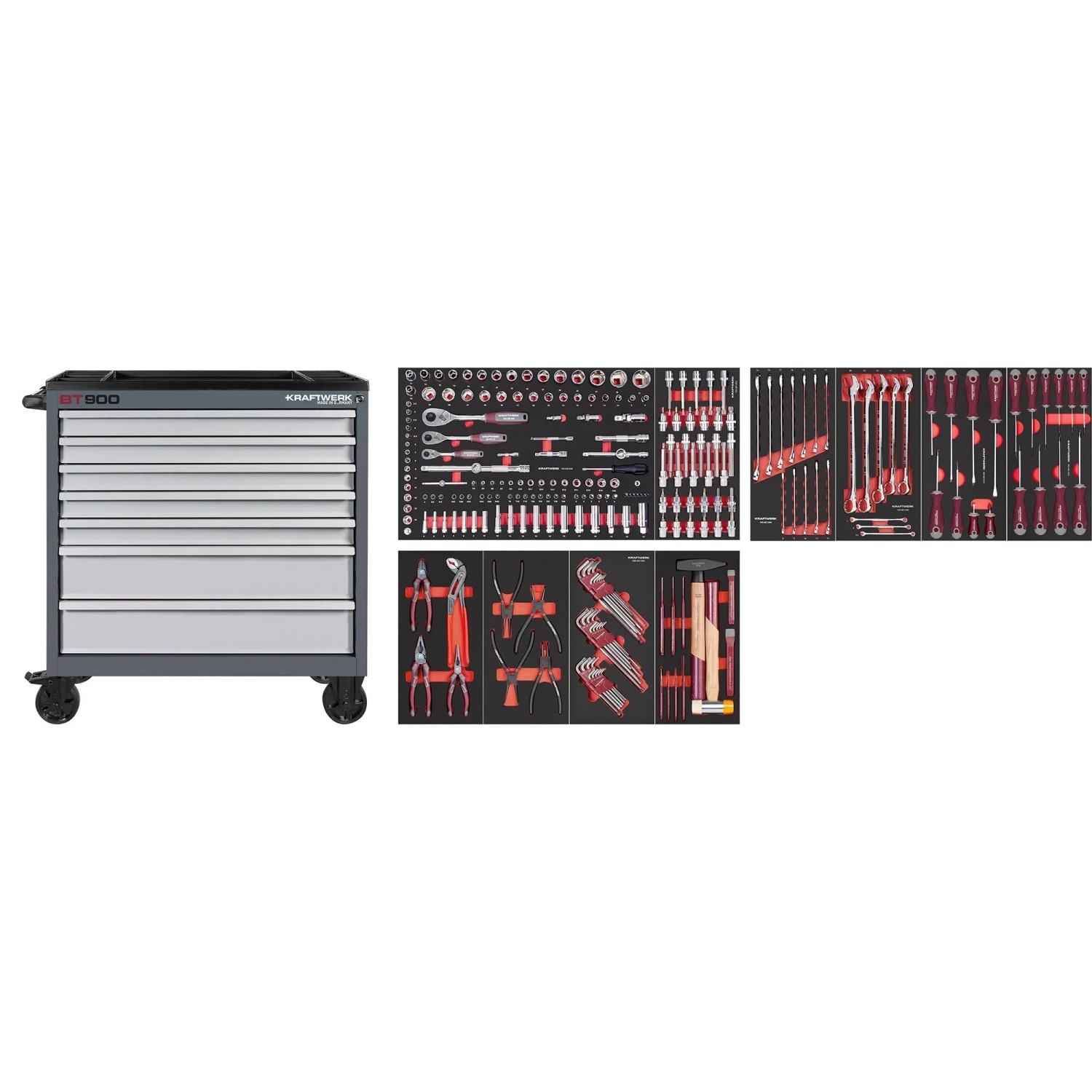 Kraftwerk Werkstattwagen BT Line BT900 WW 7 Schubl. 244-tlg. Grau-Silber