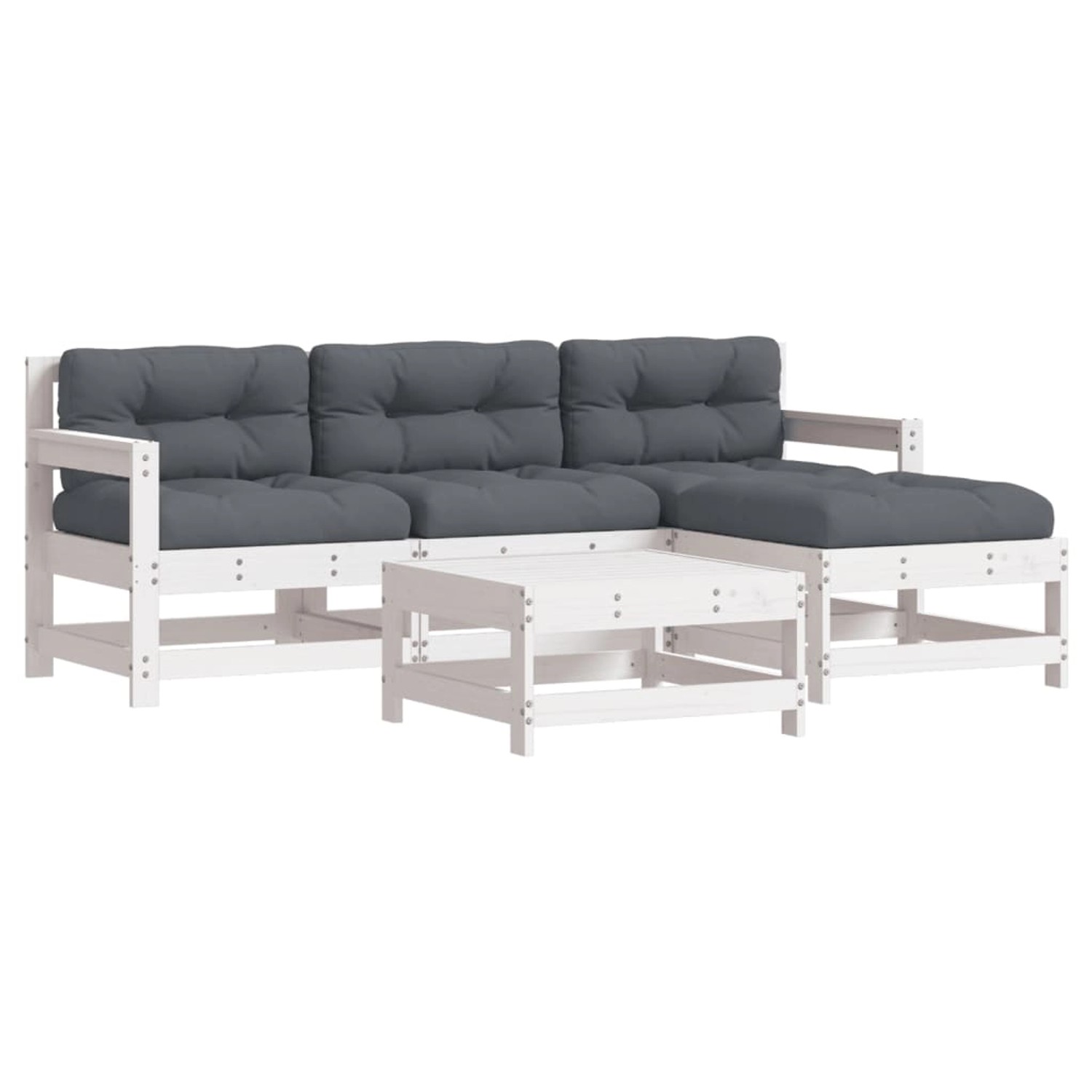 vidaXL 5-tlg Garten-Lounge-Set mit Kissen Weiß Massivholz Modell 2 günstig online kaufen