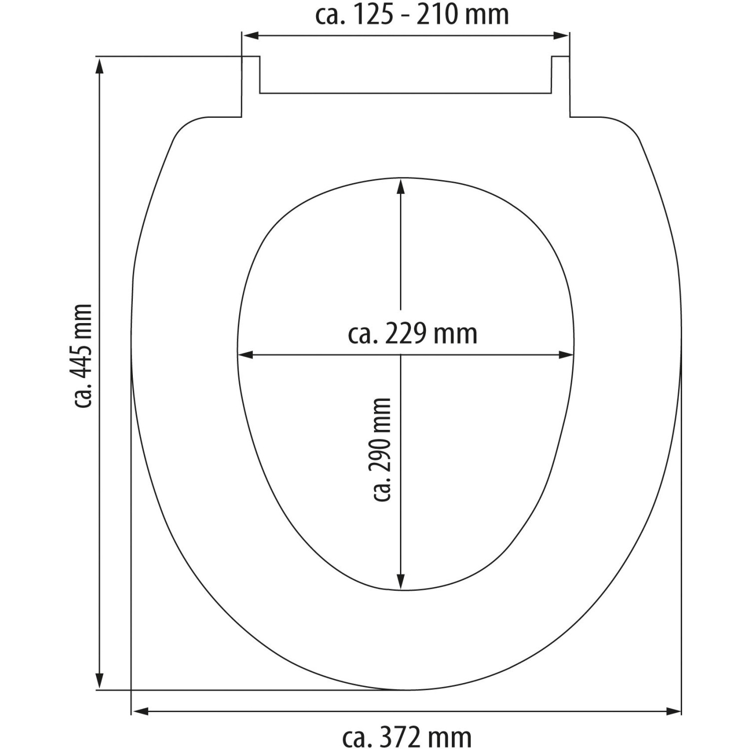 Technische Zeichnung WC-Sitz Eisl Mosaik Blau-Orange mit Maßen für Montage und Passform.