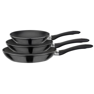 GSW Pfannen-Set Nova, 3-teilig, schwarz. Bratpfannen aus Aluminium mit Antihaftbeschichtung.
